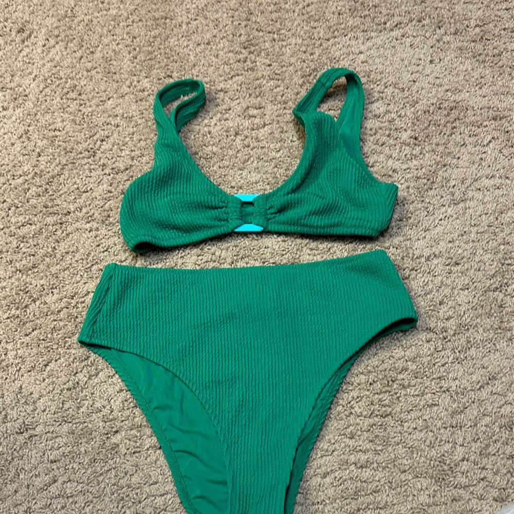 Aerie Green Textured Bikini Set medium top large bottom